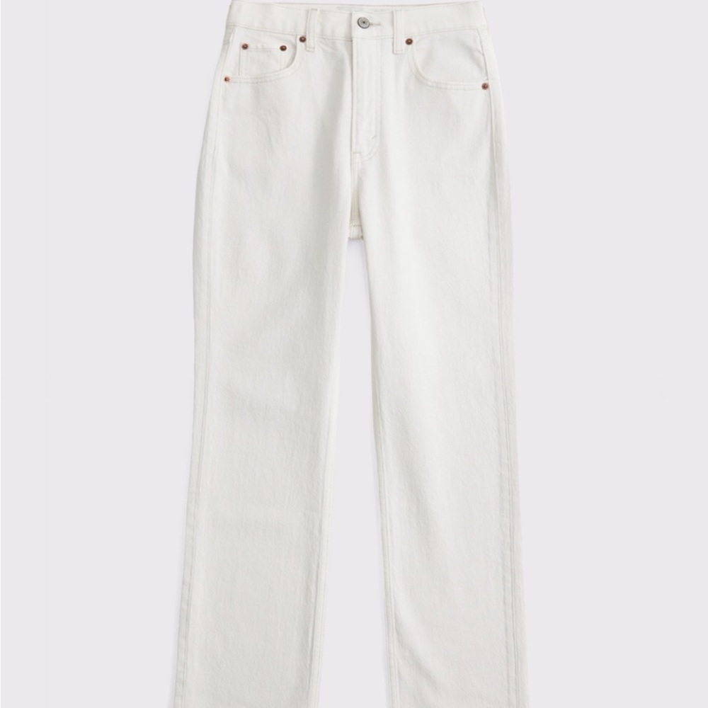 Abercrombie & Fitch Curve Love Ultra High Rise Ankle Straight Jean in Cream